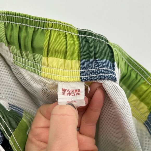 MOSSIMO Men's Green Yellow Plaid Mesh Lined Swim Trunks Shorts Size Large - Picture 4 of 4